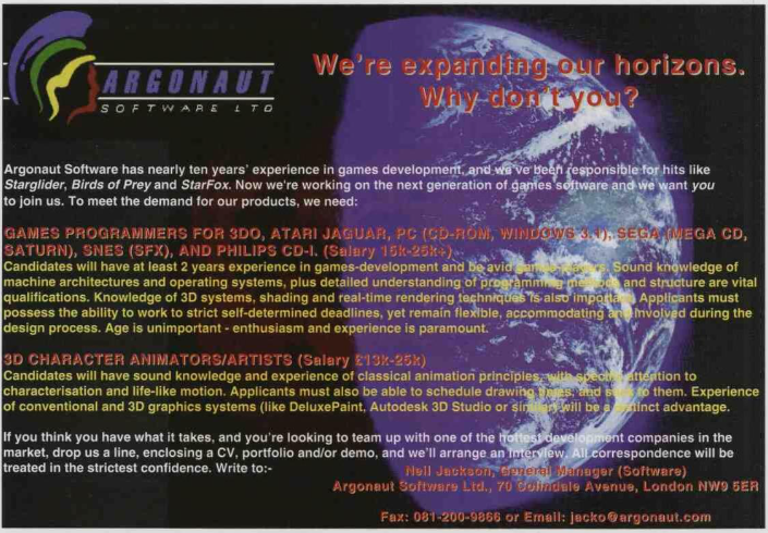 File:Edge Magazine(UK) Issue 6 Mar 94 Ad - Argonaut Games.png